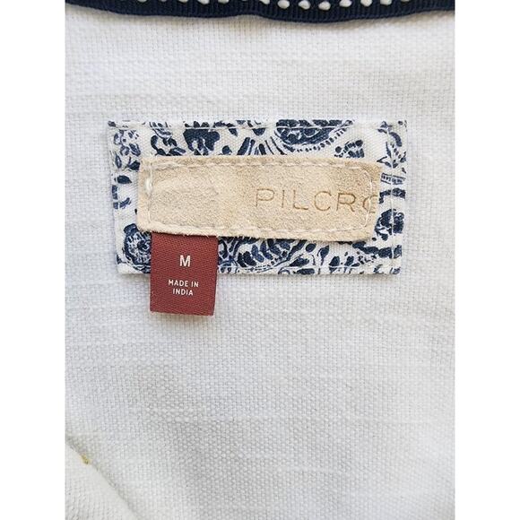 Pilcro Shirt Womens Medium White Cotton Linen Embroidered Button Up Boho Floral - Picture 15 of 16